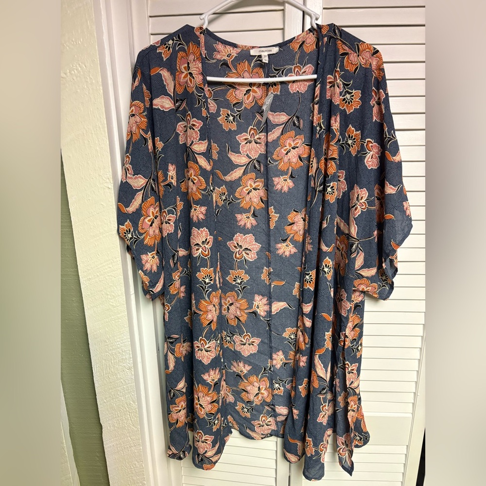 Maurices Blue and Orange Floral Kimono